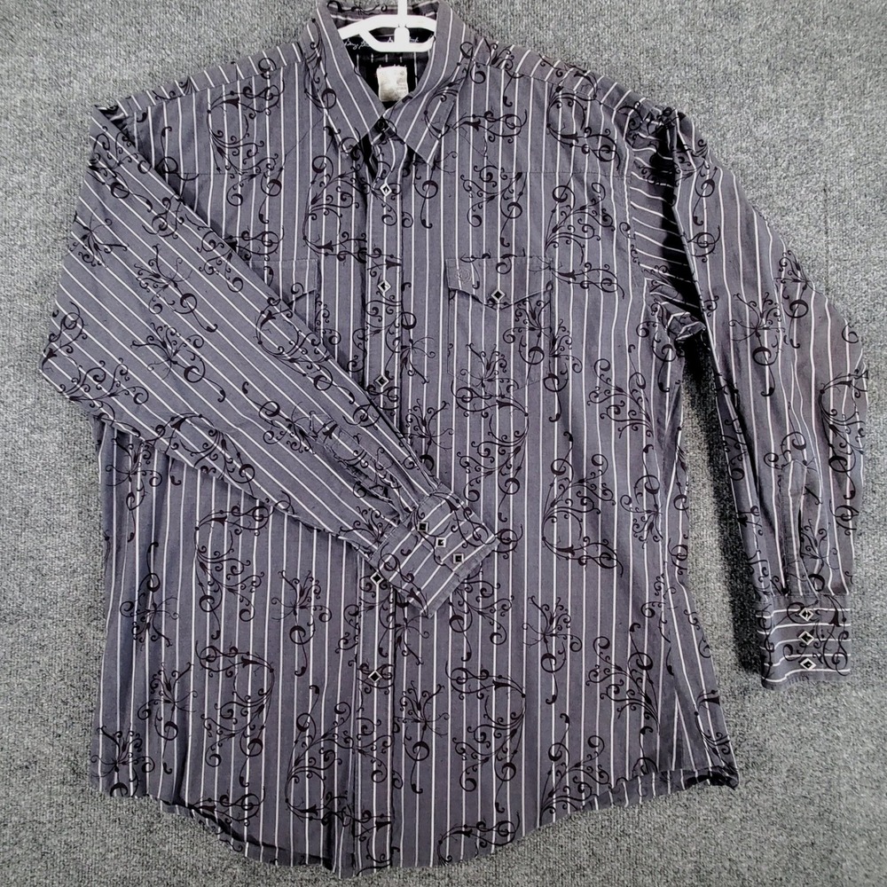 Wrangler Shirt Mens XXL Troubadour Collection George Strait Gray Striped Western - Picture 2 of 9